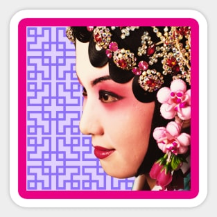 Chinese Opera Star with  Purple Tile Floor Pattern- Hong Kong Retro Sticker